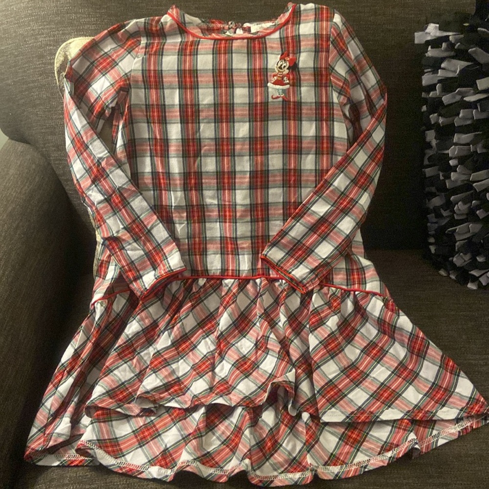 🎄 Disney store Minnie Mouse holiday plaid nightshirt size 7/8 GUC! - Picture 2 of 8